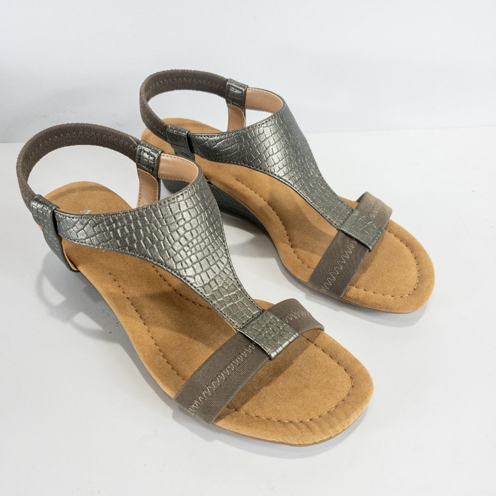 Alfani Step 'N Flex Vacanzaa Wedge Sandals Pewter Croc -5 - Picture 2 of 4
